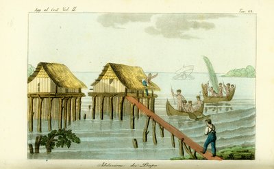 Pfahlbauten im Ozean auf der Insel Rawak, Papua-Neuguinea von Unbekannt
