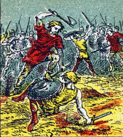 Die Schlacht von Vouillé, in der Chlodwig I. die Westgoten besiegte (507) (Illustration aus „Histoire de France“) von Unbekannt