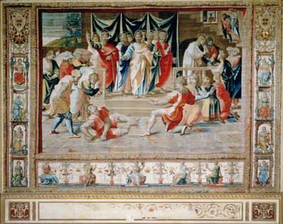 Der Tod von Anianus aus den Brüsseler Wandteppichen, Repliken der Vatikan-Serie der Apostelgeschichte von Raphael von Unbekannt