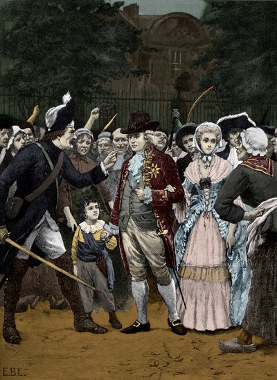 Die französische Königsfamilie auf dem Weg zur Versammlung 1792 von Unbekannter Künstler