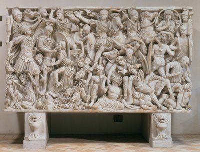 Der Ludovisi-Sarkophag mit Hochreliefdarstellung der Römer im Kampf gegen die Barbaren, 250-80 n. Chr. von Unbekannt