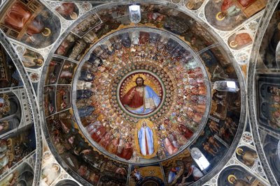 Das Baptisterium von Padua. Deckenfresken 14. Jahrhundert von Giusto de Menabuoi. Das Paradies. Segnender Christus mit Engeln, Patriarchen, Propheten und Heiligen. Padua, Italien. (Foto) von Unbekannt