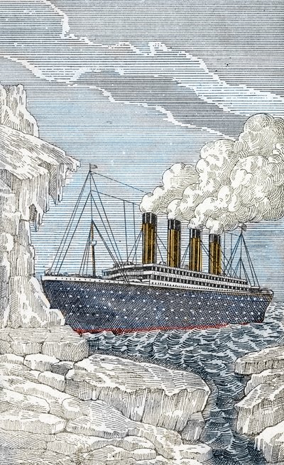 Die Titanic stößt am 14. April auf einen Eisberg von Unbekannter Künstler