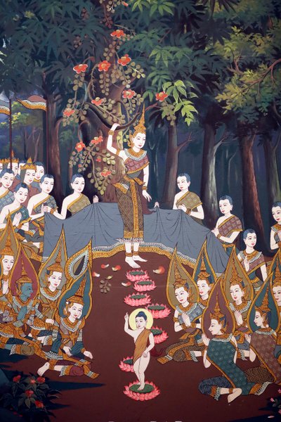 Die Geburt des Säuglings Siddhartha, Wandfresko, Wat Botum Tempel, Phnom Penh, 2022 von Unbekannter Künstler