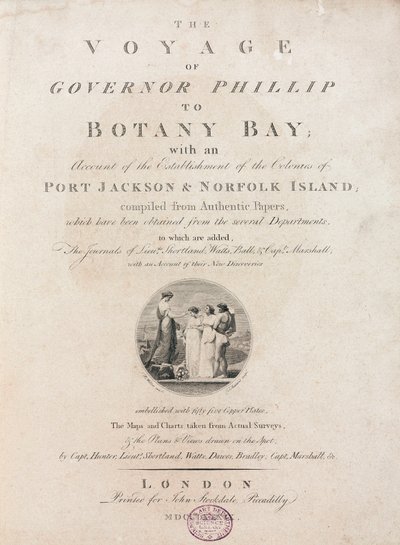 Titelseite von Die Reise des Gouverneurs Phillip nach Botany Bay, ca. 1789 von Unbekannt