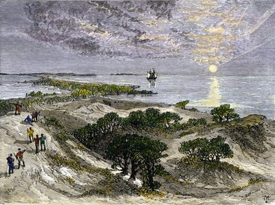 Vereinigte Staaten, Staat Virginia: Englische Siedler auf Roanoke Island landen von Unbekannter Künstler