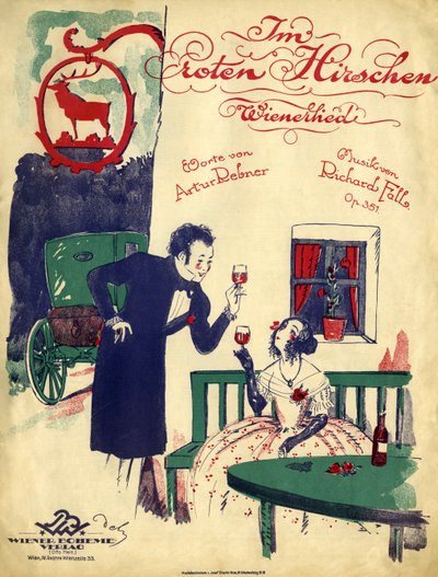 Wiener Romanze - frühes 19. Jahrhundert, Paar trinkt Rotwein und stößt im 