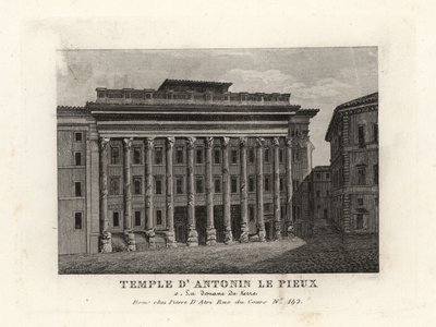 Ansicht des Hadrianstempels, Templum Divus Hadrianus, mit 11 Säulen, gewidmet von seinem Adoptivsohn Antoninus Pius, Tempel d
