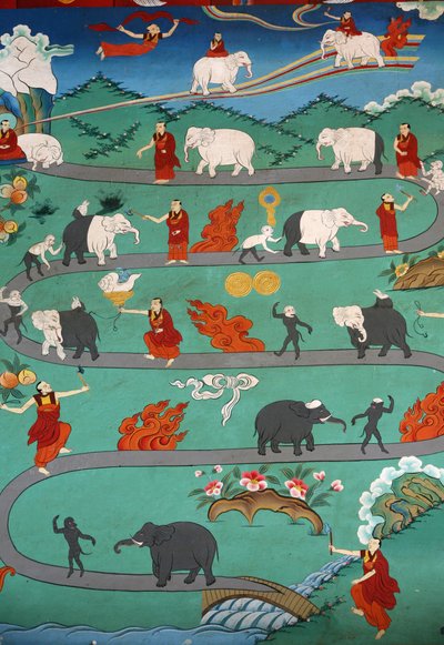 Weiße Elefantengeschichte im Kopan-Kloster, Kathmandu, Nepal von Unbekannt