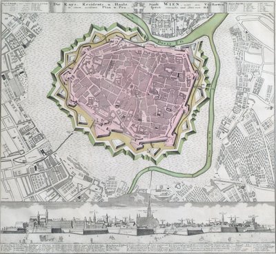 Plan der inneren Stadt von Wien mit den Befestigungen und den zunächst liegenden Vorstädten von Unbekannter Stecher