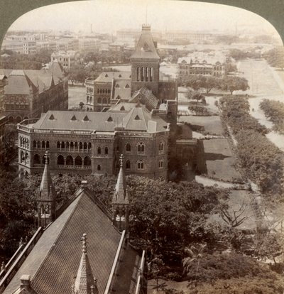 Über Universität und Sekretariatsplatz, Turm, S. vom Rajabai-Turm, Bombay, Indien, 1903 von Underwood and Underwood