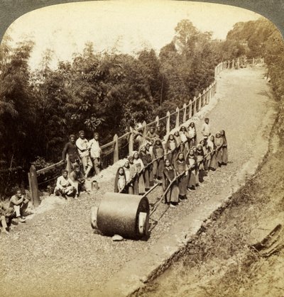 Frauen arbeiten an der Darjeeling-Straße, Indien von Underwood and Underwood
