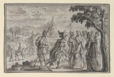 Der Hauptmann bittet Christus (?), eine von vier Szenen aus dem Leben Christi (Lukas 7, Mt 8) von Unknown
