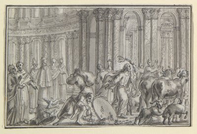 Christus vertreibt die Geldwechsler aus dem Tempel, eine von vier Szenen aus dem Leben Christi von Unknown