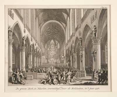 Die große Kirche in Haarlem, überwältigt von den Soldaten von Unknown