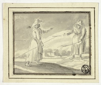 Zwei Bäuerinnen begrüßen sich auf einem Feld von Unknown