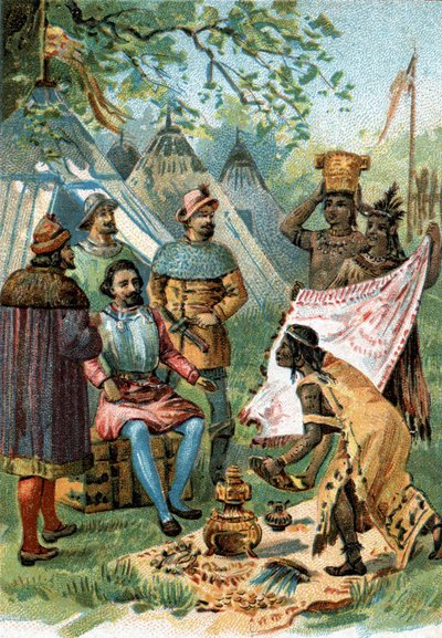 1518 - 1519: Fernand Cortez bricht zur Eroberung Mexikos auf und erhält die Geschenke von Kaiser Montezuma von Unknown artist