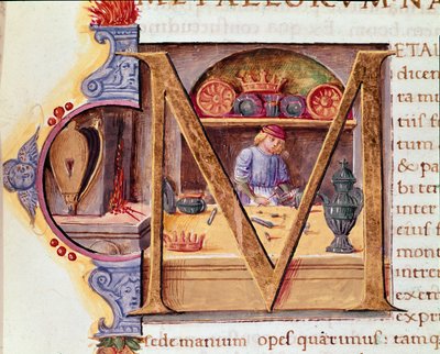 Ein Schmied bei der Arbeit in seiner Werkstatt. Manuskript „Naturgeschichte“ von Plinius dem Älteren von Unknown artist