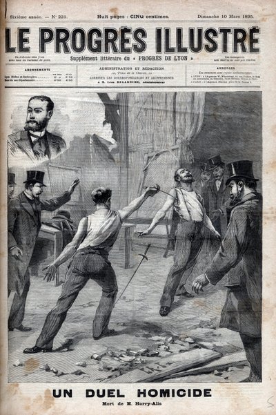 Ein Mordduell - Am 1. März 1895 ein Duell mit dem Speer zwischen zwei Mitgliedern des Komitees für Französisch-Afrika, die zuvor gute Kameraden waren, Alfred Le Chatelier und Hippolyte Percher, alias Harry Alis von Unknown artist