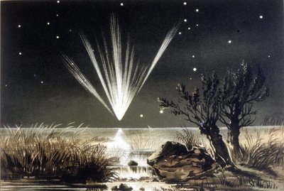 Ein Meteorit fällt ins Meer. Farblithographie aus dem späten 19. Jahrhundert von Unknown artist