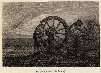 Ein Umzugshelfer in Estland. Zeichnung von Henriet, zur Illustration seiner Reise in die russischen Ostseeprovinzen in den Jahren 1851-54. Gravur in „Le tour du monde“, herausgegeben von Edouard Charton von Unknown artist