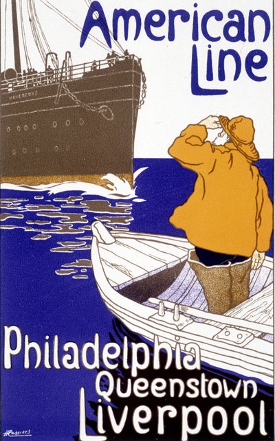 Werbeplakat für die American Line „Philadelphia - Queenstown - Liverpool“ in „Pictorial Placard“, Brüssel von Unknown artist