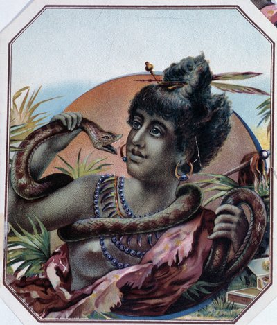 Afrikanische schwarze Frau und Schlange - Zigarrenkistenetikett, späte 19. Jahrhundert von Unknown artist