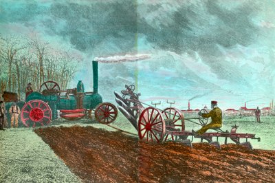 Landwirtschaftliche Arbeit und Fortschritt: Dampfpflügen von Unknown artist