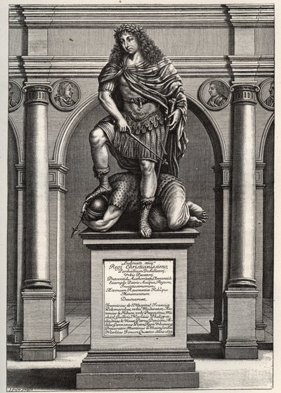 Allegorie, die König Ludwig XIV. (1638-1715) darstellt, wie er seine Feinde zerschmettert. Gravur von J. Frosne aus dem Jahr 1653. Privatsammlung. von Unknown artist