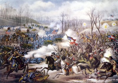 Amerikanischer Bürgerkrieg (1861 - 1865): Schlacht von Pea Ridge oder Elkhorn Tavern (Arkansas) 06. - 08. März 1862. Gravur aus dem 19. Jahrhundert von Unknown artist
