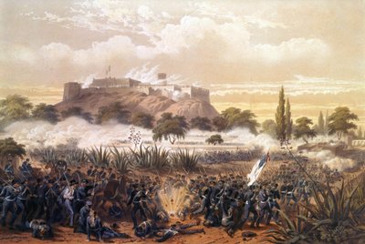 Sturm auf Chapultepec im September 1847 während des Krieges zwischen den Vereinigten Staaten und Mexiko. Gravur von 1850 von Unknown artist