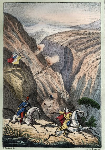 Schlacht am Teniah von Mouzaïa, am Atlasgebirgspass zwischen französischen Truppen und arabischem Widerstand von Unknown artist