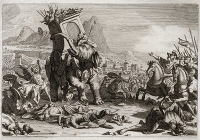 Royaumont-Bibel, Altes Testament: Mut von Eleazar. Der Seleukidenkönig Antiochos V. Eupator, Sohn des gottlosen Antiochos IV. Epiphanes (175-164 v. Chr.), kämpfte nach dem Tod seines Vaters gegen Judas Makkabäus. Außergewöhnliche Tat von Ele von Unknown artist