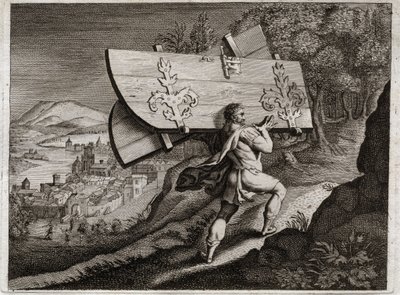 Bibel von Royaumont, Altes Testament: Tore von Gaza. Samson, eingesperrt in Gaza, reißt die Stadttore heraus. Illustration von 1811. von Unknown artist
