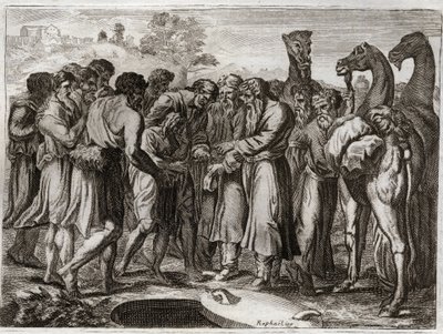 Bibel von Royaumont, Altes Testament: Joseph wird von seinen Brüdern verkauft. von Unknown artist