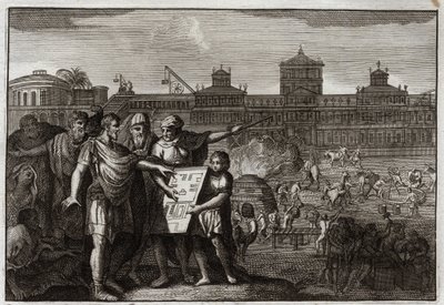 Bibel von Royaumont, Altes Testament: König Kyros. Kyros II. der Große, König von Persien und später von Babylon, erfuhr, dass es von den Propheten vorhergesagt worden war, dass er es sein würde, der den Tempel von Jerusalem wieder aufbauen würde, und gibt von Unknown artist