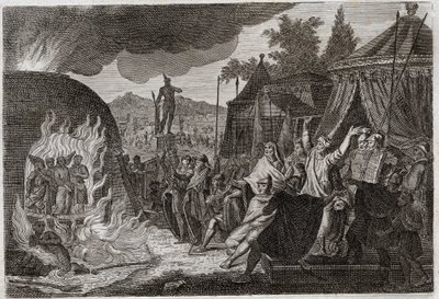 Bibel von Royaumont, Altes Testament: Die drei Kinder von Babylon im Feuerofen. König Nebukadnezar II. wirft drei junge Hebräer in einen brennenden Ofen, aus dem sie wundersam befreit werden. Sie heißen Ananias, Azarias und Misael (oder Schadrach, Meschach von Unknown artist
