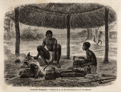 Schmiede der Manganjas (ethnische Gruppe der Zambezi-Region). Gravur zur Illustration von Dr. Livingstone