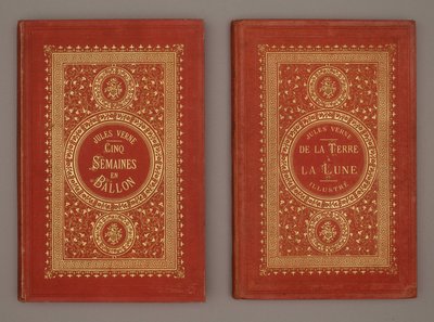 Buchcover „Fünf Wochen im Ballon“ und „Von der Erde zum Mond“ von Jules Verne von Unknown artist