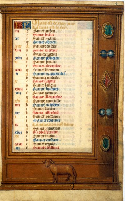 Kalender des März mit dem Zeichen des Widders - Miniatur des Mittelalters: Genehmigungsantrag an die Stadtbibliothek Toulouse (tel: 05 62 27 66 66) von Unknown artist