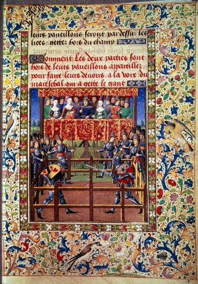 Zeremonien und Verordnungen als Kampfversprechen: Duell im geschlossenen Feld zwischen zwei Rittern. Miniatur aus einem Manuskript von Jean de Rolin (15. Jahrhundert) 1460 Paris, B.N. von Unknown artist
