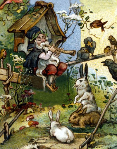 Charakter des Zwergen- oder Koboldflötenspielers. Chromolithographie des 19. Jahrhunderts von Unknown artist