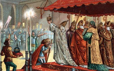 Karl der Große (742-814) gekrönt von Papst Leo III. (ca. 750-816) in der Petersbasilika in Rom am 25. Dezember 800 von Unknown artist