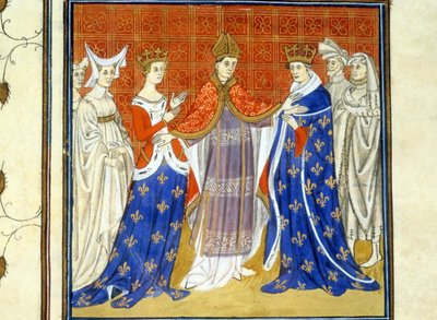 Karl IV. der Schöne und Blanche von Burgund - Miniatur des Mittelalters (ref. 512, 345v): Genehmigungsantrag an die Stadtbibliothek Toulouse (tel: 05 62 27 66 66) von Unknown artist