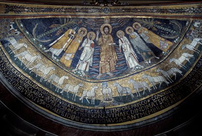 Christus unter St. Paulus, St. Cäcilia, St. Pascal, St. Peter, St. Valerian und St. Agatha von Unknown artist