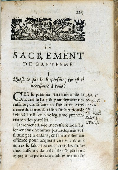 Christliche Religion: Innenseite des Buches „Der große Katechismus“. Werk von Pierre Canisius (17. Jahrhundert) von Unknown artist