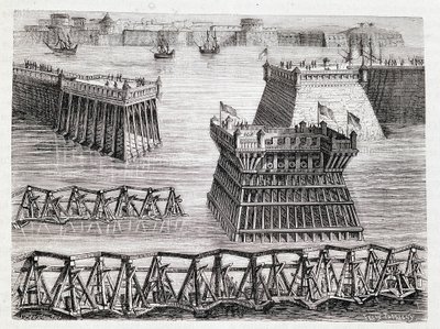 Schloss Argencourt und Eingang zum Damm von La Rochelle (Belagerung von La Rochelle) von Unknown artist