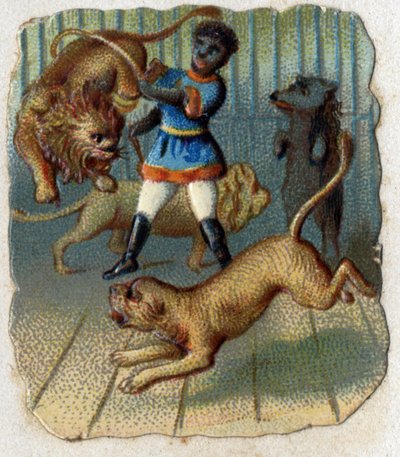 Zirkus: Ein Dompteur in einem Käfig mit wilden Tieren von Unknown artist