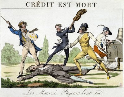 Der Kredit ist tot: schlechte Zahler haben ihn getötet - Karikatur um 1820 von Unknown artist