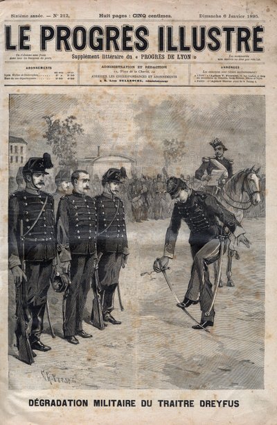 Degradierung von Alfred Dreyfus - Dreyfus-Affäre: Die Degradierung von Alfred Dreyfus im Hof der Militärschule, Paris, 5. Januar 1895 - Gravur in „The illustrious progress“ von 1895 von Unknown artist